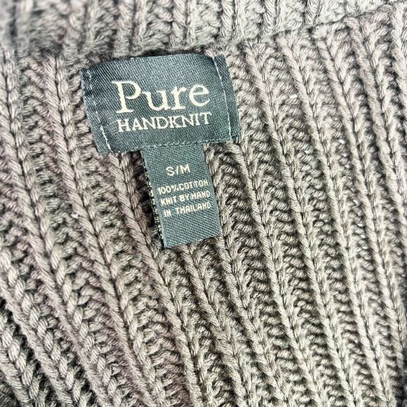 Pure Handknit Cardigan Sweater Womens Small Brown Cotton Button-Up Long Sleeve - Picture 3 of 9